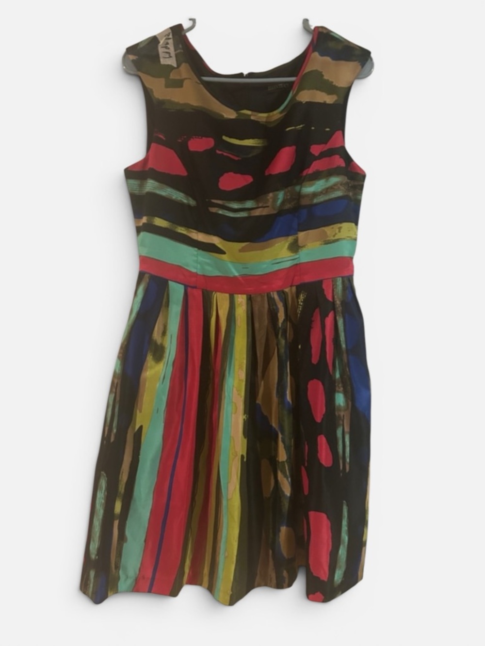 Ellen Tracy Black Dress with Neon Pink & Teal Trim